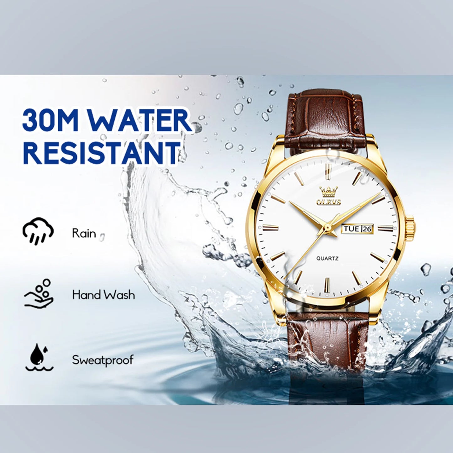 Mens Leather Watches Large White Dial Watches for Men Analog Quartz Watches Men Brown Leather Strap Watches Mens Day Date Watches Waterproof Watches for Men Calendar Watches Relojes Para Hombre