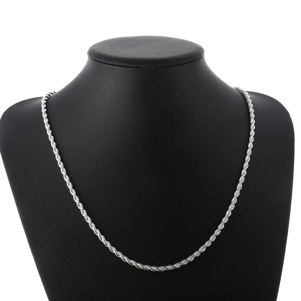 Silver Color 4Mm Chain Male Twisted Rope Necklace Bracelets Fashion Women Men Silver High Quality Jewelry Set