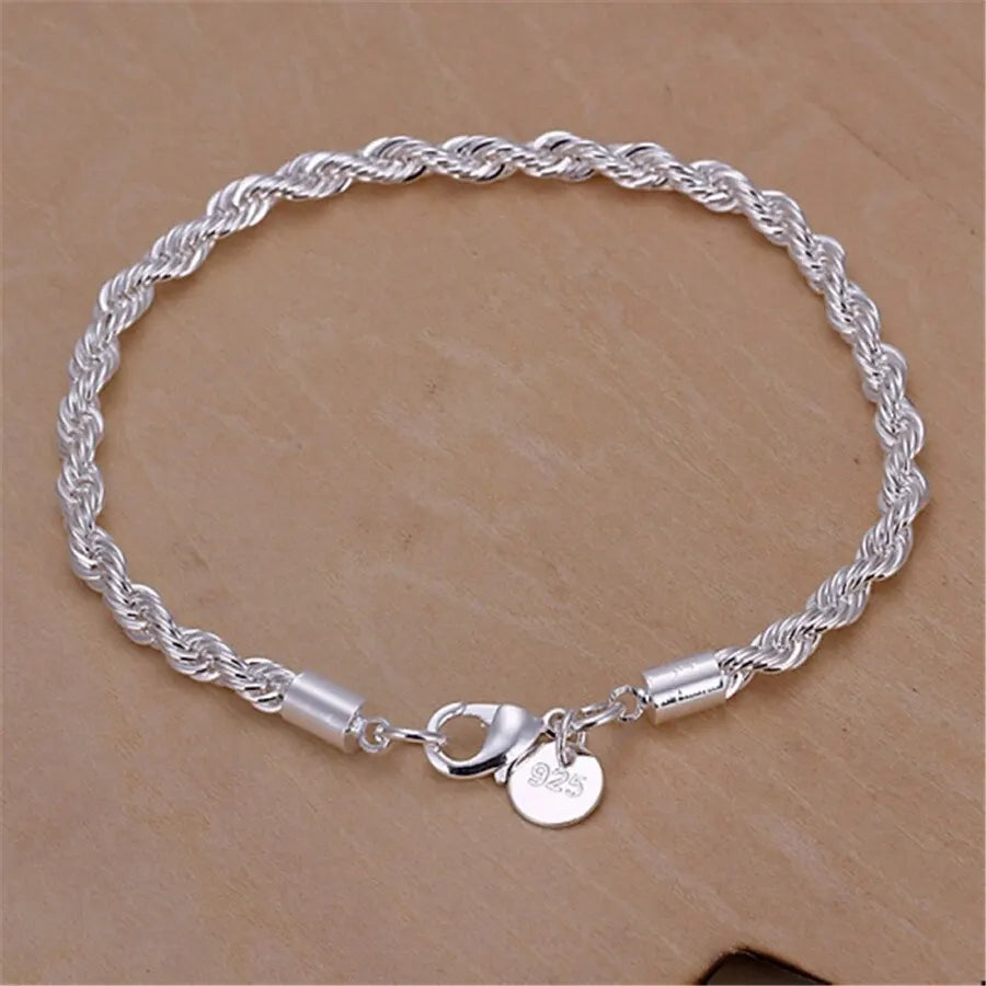 Silver Color 4Mm Chain Male Twisted Rope Necklace Bracelets Fashion Women Men Silver High Quality Jewelry Set